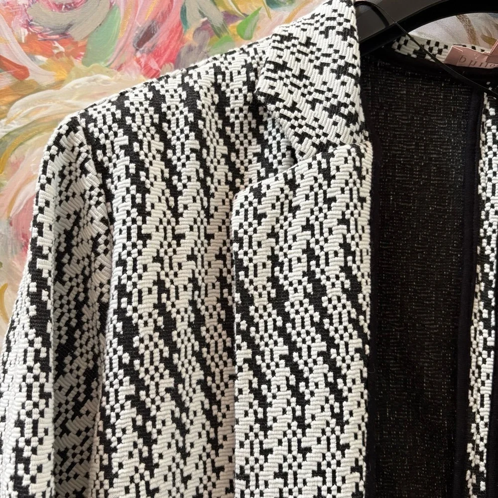 Philosophy Republic Clothing Black White Knit Open Front Jacket Coat XL